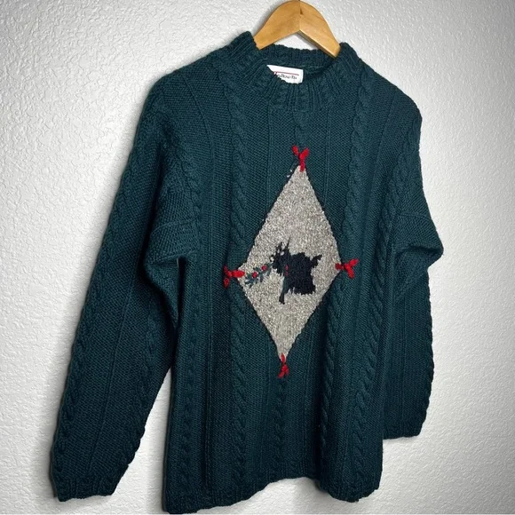 Vintage Scottie Dog Sweater Cable Knit Holiday Pullover Size Small 100% Wool S - Picture 3 of 8
